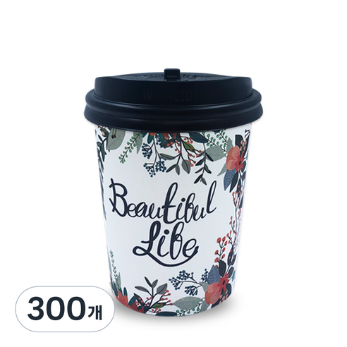 투고팩 에어홀더 세트 종이컵 플라워 330ml + 개폐형 뚜껑, 100개, 3세트
