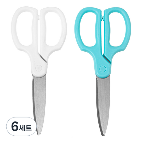 탐사 동글가위 2종 세트, 화이트, 블루, 6세트