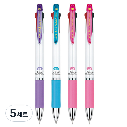 자바펜 제트 3볼 M 볼펜 0.5mm 4종, 퍼플, 블루, 핑크, 랜덤 발송, 5세트