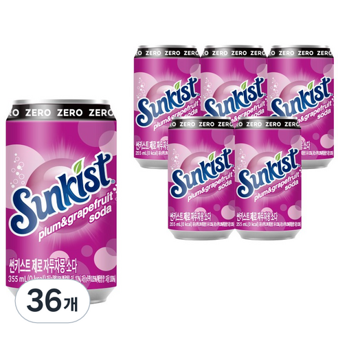 썬키스트 제로 자두자몽 소다, 355ml, 36개