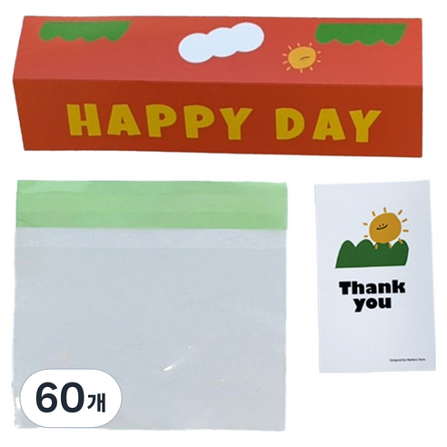 마커스스토어 알록달록 해피데이 헤더택 포장 대, 오렌지, 60개