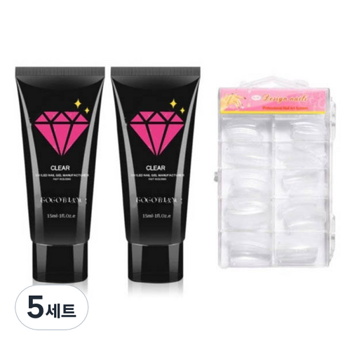 고고블랑 네일연장 폴리젤 30ml 세트, 폴리젤 클리어핑크 2p + 연장팁 일반형 100p + 구성품 3종, 5세트