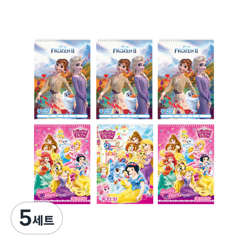 디즈니 두툼두툼 종합장 겨울왕국2 3p + 프린세스 랜덤발송 3p 세트, 36매, 5세트