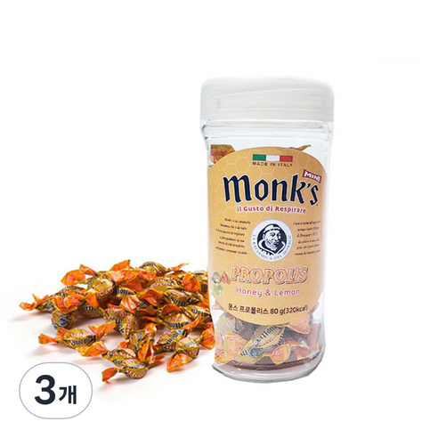 Monks 자동차컵 홀더용 프로폴리스 캔디, 3개, 80g