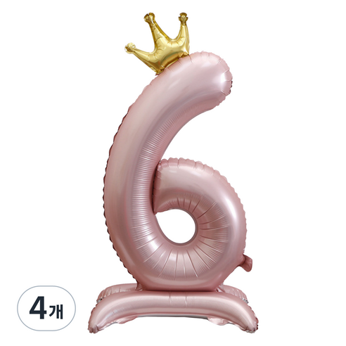 세컨드베스트 크라운 스탠딩 숫자 파티풍선 100cm, 핑크 숫자 6, 4개
