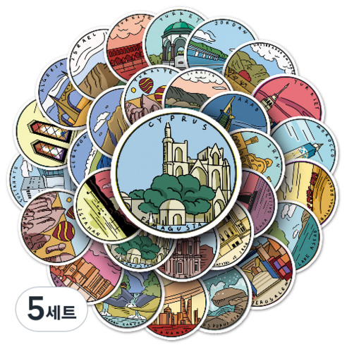 문곰상점 감성 다이어리 꾸미기 캐리어 스티커 50종 세트, 중동랜드마크, 5세트