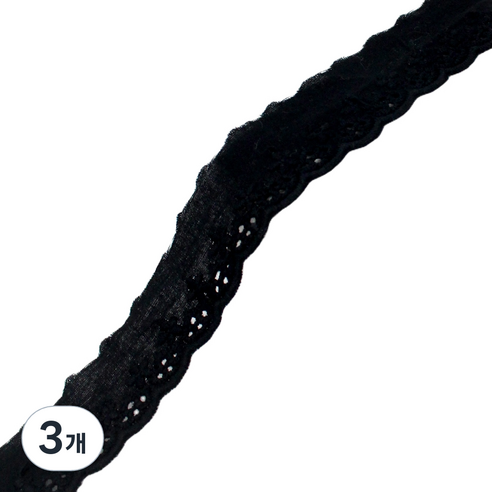 아이엔피 파인코튼 리본 면 자수 레이스 2.7 x 270 cm, 블랙, 3개