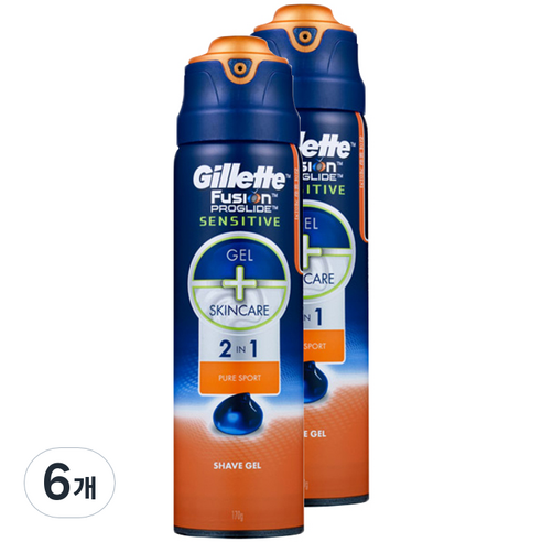질레트 센서티브 2 in 1 퓨어스포츠 듀오팩 쉐이빙 젤, 6개, 170g