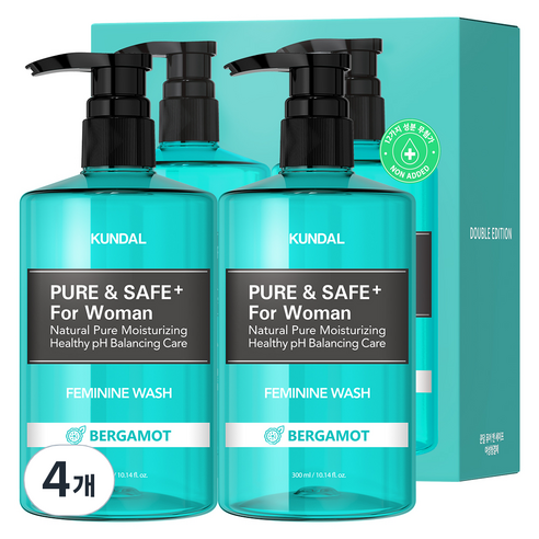쿤달 퓨어 앤 세이프 여성청결제 베르가못향, 300ml, 4개