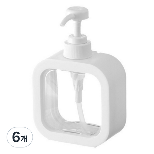 제이밀 사각 투명 디스펜서 500ml, 화이트, 6개