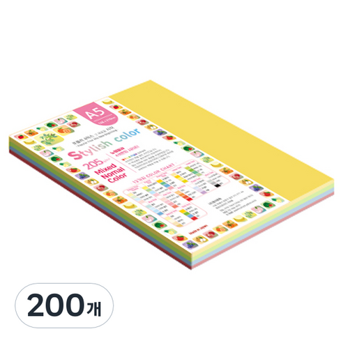 종이문화 SN 스타일리쉬 노멀 두꺼운 혼합색지 205g 12 Vivid Tone, 200개, A5