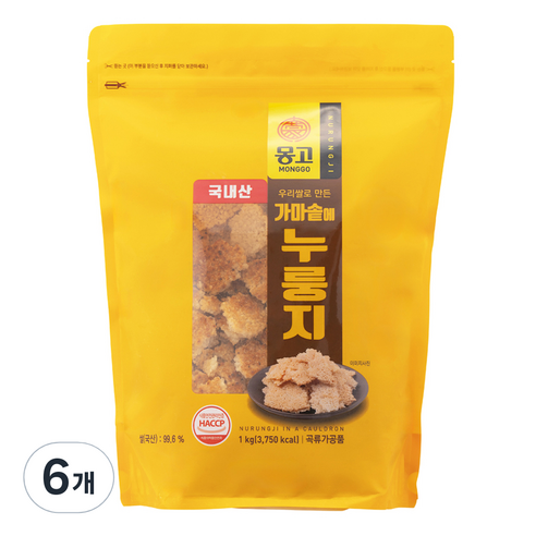 몽고식품 가마솥에 누룽지, 1kg, 6개