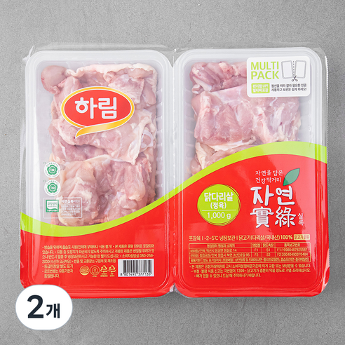 자연실록 무항생제 인증 닭정육 닭다리살, 1kg, 2개