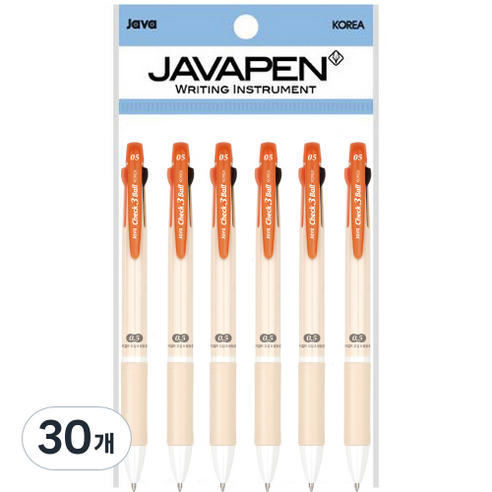 자바펜 체크 3볼 멀티펜 0.5mm, 오렌지, 30개