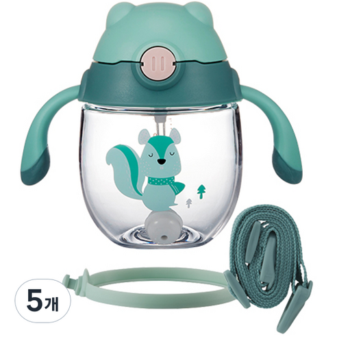 락앤락 스트랩 유아용 쁘띠 프렌즈 빨대컵 300ml, 그린(ABF790GRN), 5개
