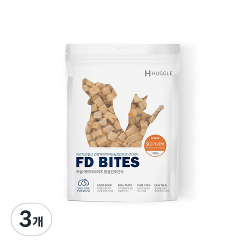 허글 반려동물 에프디바이츠 동결건조간식, 닭고기 + 호박 혼합맛, 240g, 3개