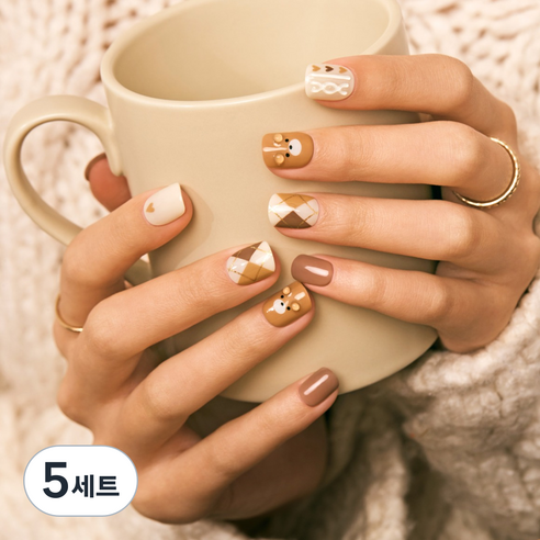 데싱디바 매직프레스 네일팁 숏 스퀘어 30p 세트, 니트 베어, 5개