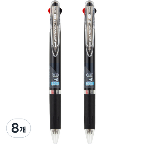 제트스트림 3색 볼펜 0.5mm SXE3-404-05, 블랙, 8개