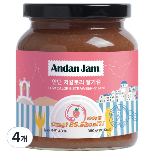 안단잼 저칼로리 딸기잼, 380g, 4개