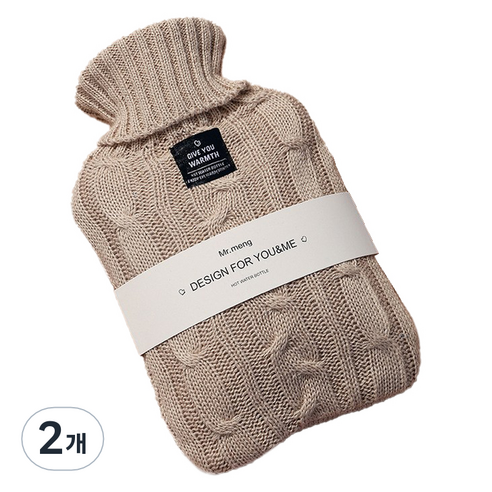 에버하우스 베이직 보온 물주머니 2L + 니트 커버 세트 베이지 20 x 30 cm, 2개