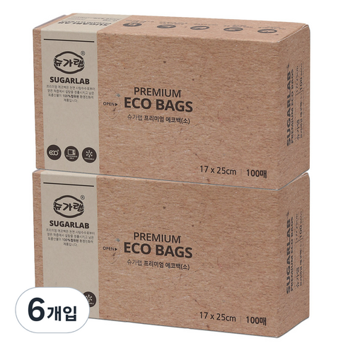 슈가랩 프리미엄 에코백 위생봉투 소 17 × 25cm, 100개입, 6개