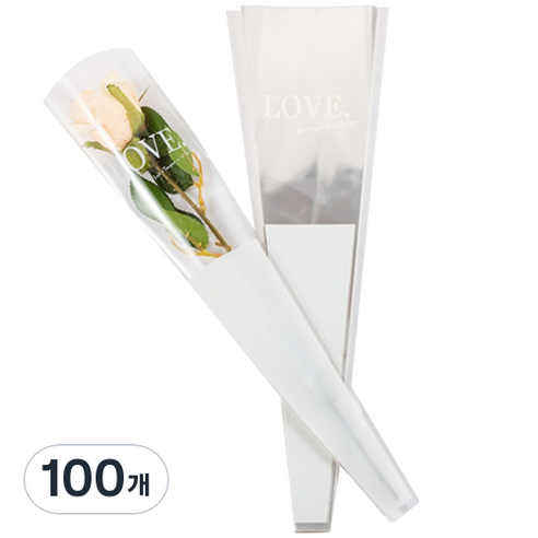 러브 꽃 한송이 기념일 선물 포장지, 100개, 화이트