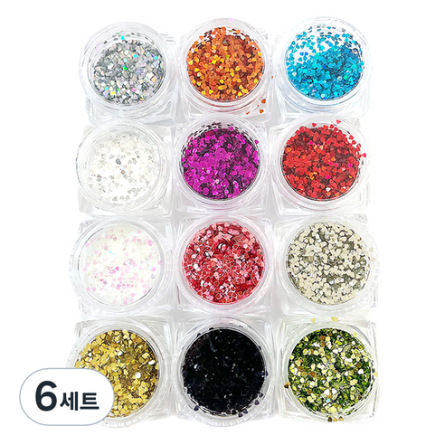 바르나 쪼꼬미 하트 글리터 12종 세트, 6세트, 혼합색상