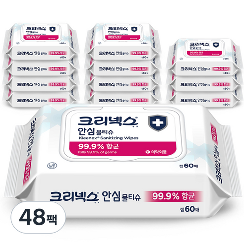 크리넥스 안심 물티슈 캡형, 60매, 48팩