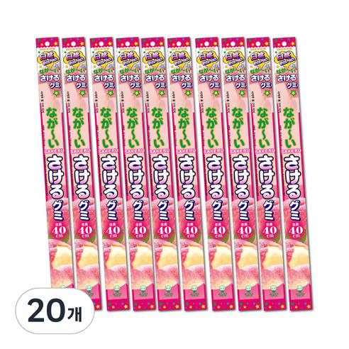 UHA 미카쿠도 롱 사케루 구미 피치 찢어먹는 복숭아맛 젤리, 20개, 32.9g