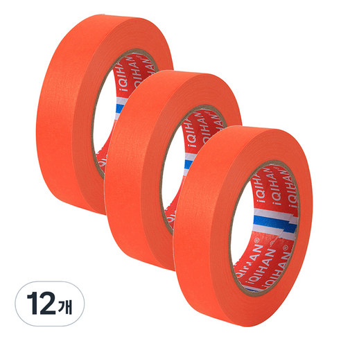 iQIHAN 칼라 마스킹 종이테이프 20mm x 15m, 오렌지, 12개