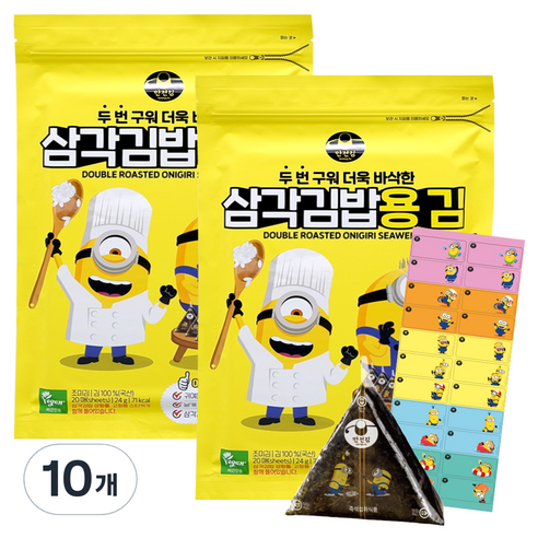 만전김 미니언즈 두번 구워 더욱 바삭한 삼각김밥용 김, 24g, 10개