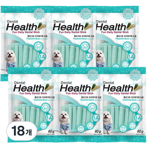 덴탈헬스 펀 데일리 애견껌, 민트맛, 60g, 18개