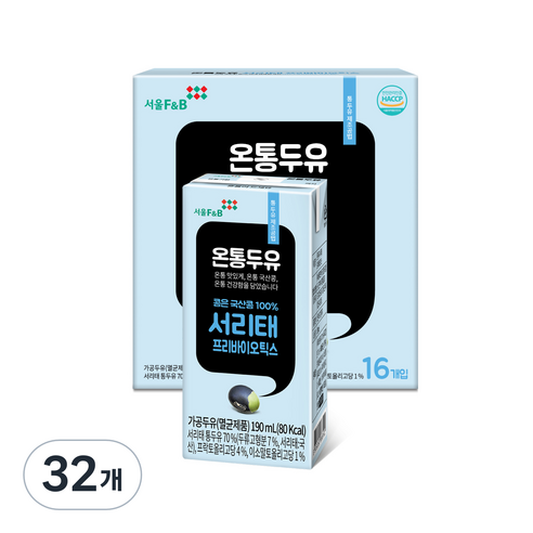 서울에프엔비 온통 프리바이오틱스 두유, 190ml, 32개