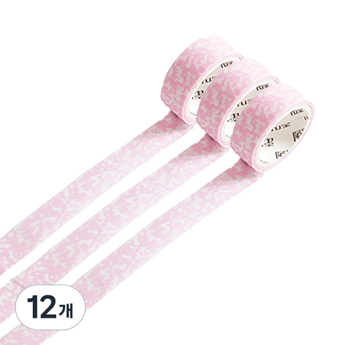 마켓A 감성 잉크 마스킹테이프 15mm x 3m, 핑크, 12개