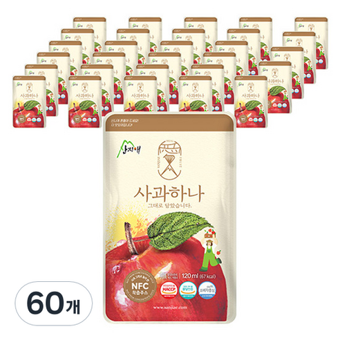 산지애 사과하나 원액주스 실속팩, 120ml, 60개