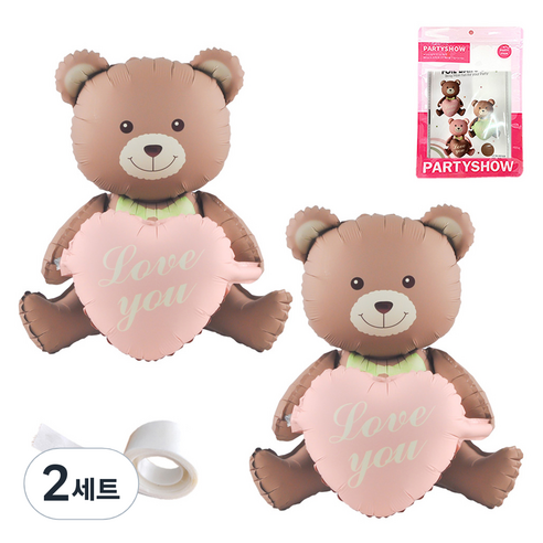 파티쇼 생일 프로포즈 곰돌이 은박 풍선 러브 하트 2p + 글루닷 접착 스티커 세트, 카라멜(곰돌이 은박 풍선), 카라멜(곰돌이 은박 풍선), 2세트
