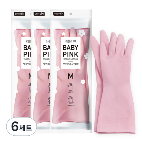명진 러블리한 고무장갑, 핑크, 중(M), 6세트