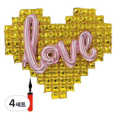 리빙다 러브하트풍선세트, 로즈골드, 골드, 랜덤발송(손펌프), 4세트