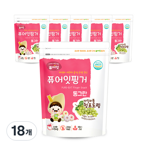 퓨어잇 핑거 동그란 자일리톨 청포도링, 자이리톨 + 청포도 혼합맛, 40g, 18개