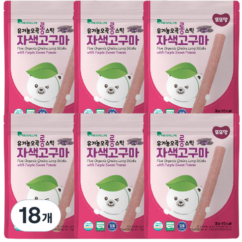 또또맘 유기농 오곡 롱스틱 30g, 18개, 자색고구마