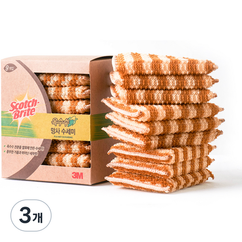 3M 스카치브라이트 내츄럴 옥수수 망사 수세미, 9개입, 3개