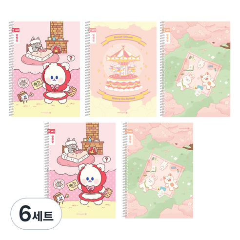 모닝글로리 채움노트 초등 스프링 노트 알림장 넓은칸 3종 + 랜덤발송 2p 세트 B, 솜솜빨강모자, 회전목마, 벚꽃놀이, 6세트