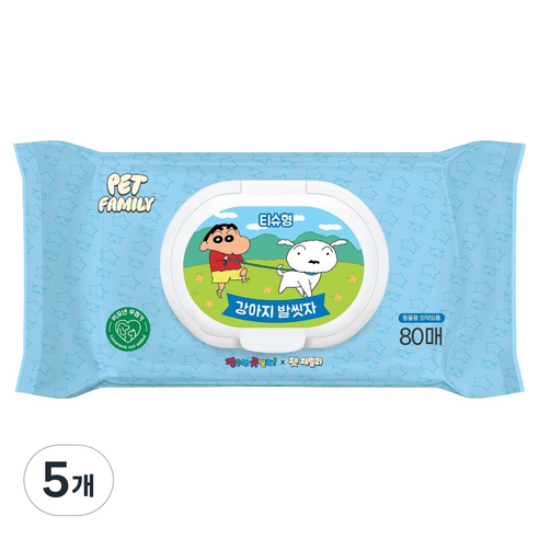 LG생활건강 펫패밀리 강아지 발씻자 짱구 세정티슈, 5개, 80개입
