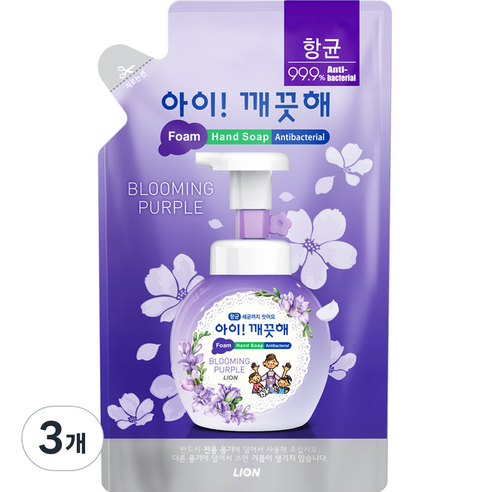 아이깨끗해 핸드워시 리필 블루밍퍼플, 200ml, 3개