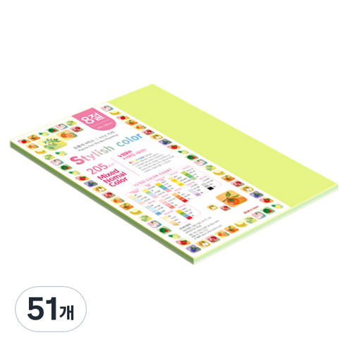 종이문화 SN 스타일리쉬 노멀 두꺼운 혼합색지 205g 05 Green Tone, 51개, 8절