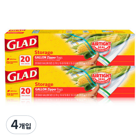 글래드 4중 지퍼백 일반용 대형, 대(L), 20매입, 4개입