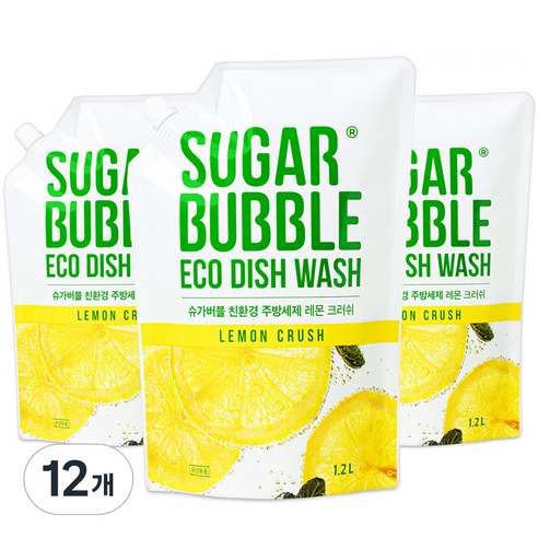 슈가버블 친환경 주방세제 레몬 크러쉬 리필, 12개, 1.2L