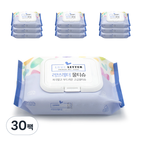 러브레터 프리미엄 물티슈 캡형, 20매, 30팩