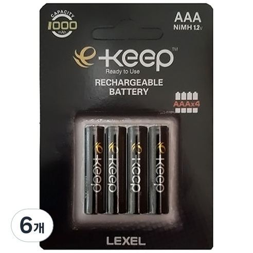 Lexel e-Keep AAA 고용량 충전지 1000mAh, 4개입, 6개