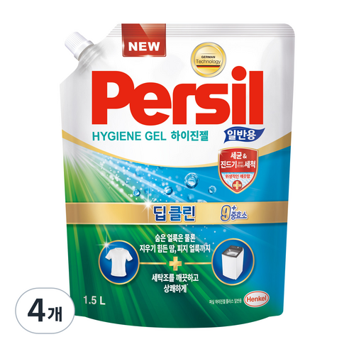 퍼실 하이진젤 플러스 일반용 액상세제 리필, 4개, 1.5L